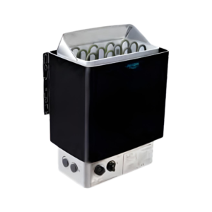 Siyah FTN model sauna ısıtıcısı, kontrol düğmeli ve taş hazneli