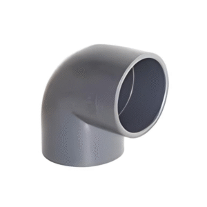 UH-PVC yapıştırma muflu 90 derece dirsek, gri renkli boru bağlantı parçası