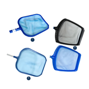 Üç farklı modelde satıh tip havuz kepçesi: plastik ve alüminyum tutamaklı, UV dayanımlı çerçeve