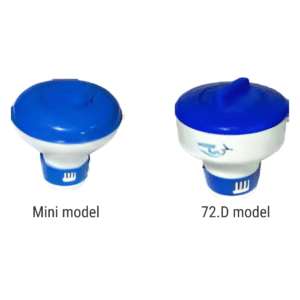 Yüzen klor dispanseri modelleri, mavi beyaz plastikten, tablet taşıma hazneli