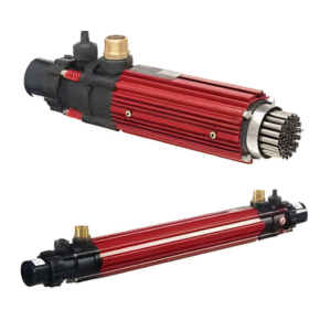 Elecro G2 titanyum ısı eşanjörü, kırmızı paslanmaz çelik gövde ve boru detayları